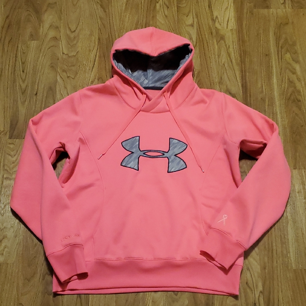 Under Armour Storm Cold Gear Semi-Fitted Hoodie Womens Size L Pink Breast Cancer